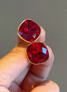 银针方形人造水晶耳环欧美轻奢高级感耳钉复古时尚百搭耳饰女