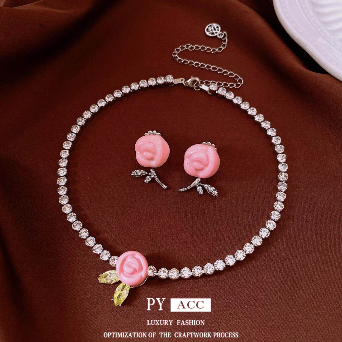 银针锆石树脂花朵耳钉精致项链