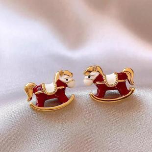 红色滴釉摇摇马耳钉女本命年新年喜庆耳环精致轻奢高级感气质耳饰