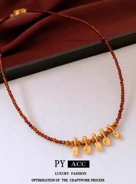 玻璃串珠几何船桨吊坠项链简约时尚百搭毛衣链轻奢小众项饰女