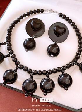 欧美亚克力圆形吊坠耳环项链个性时尚气质毛衣链简约百搭首饰套装