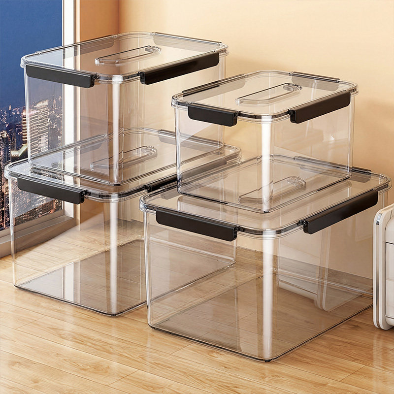 透明收纳箱手提家用衣服玩具零食书本大容量加厚整理盒塑料储物筐