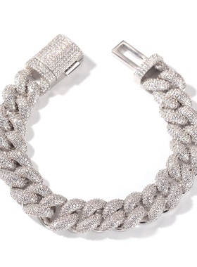 【ICEJAG】欧美嘻哈满钻古巴手链14mm立体百搭时尚粗款男士手链