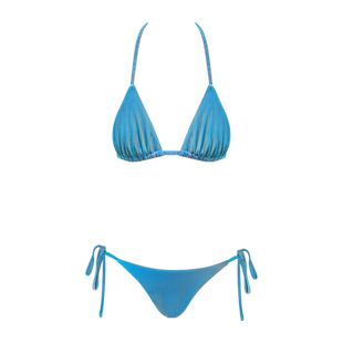 OceanMystery新款蓝金渐变竖纹可调节绑带性感 比基尼 三点泳衣女