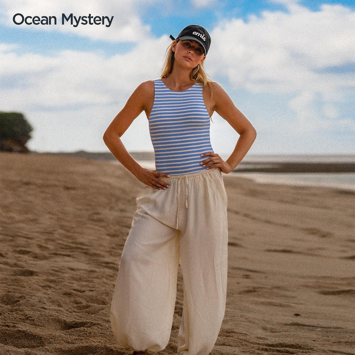 Ocean Mystery高级感米白显瘦阔腿裤海边度假休闲丝质透气 长裤女