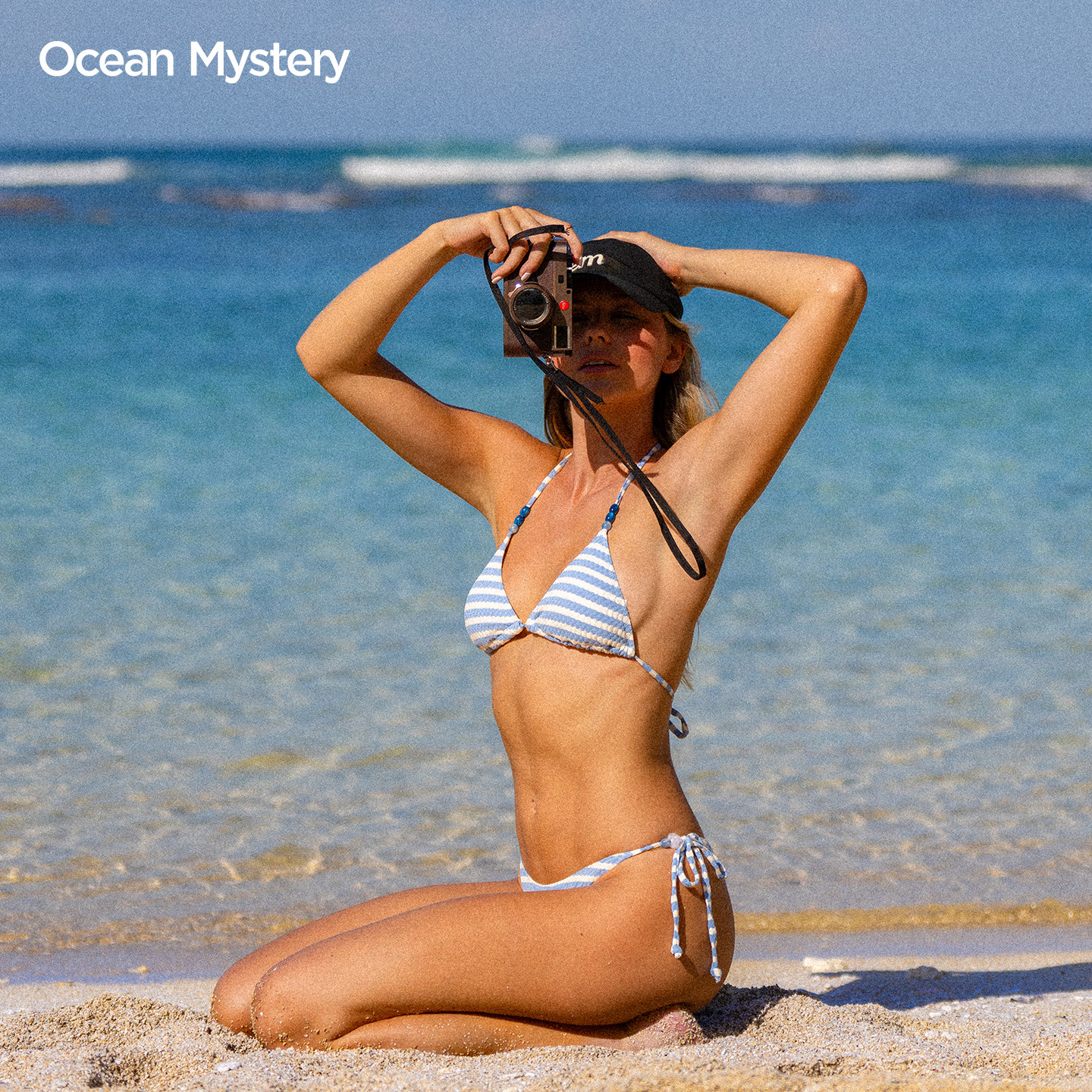 OceanMystery高级感蓝白条纹绑带比基尼三亚沙滩显瘦分体 泳衣女