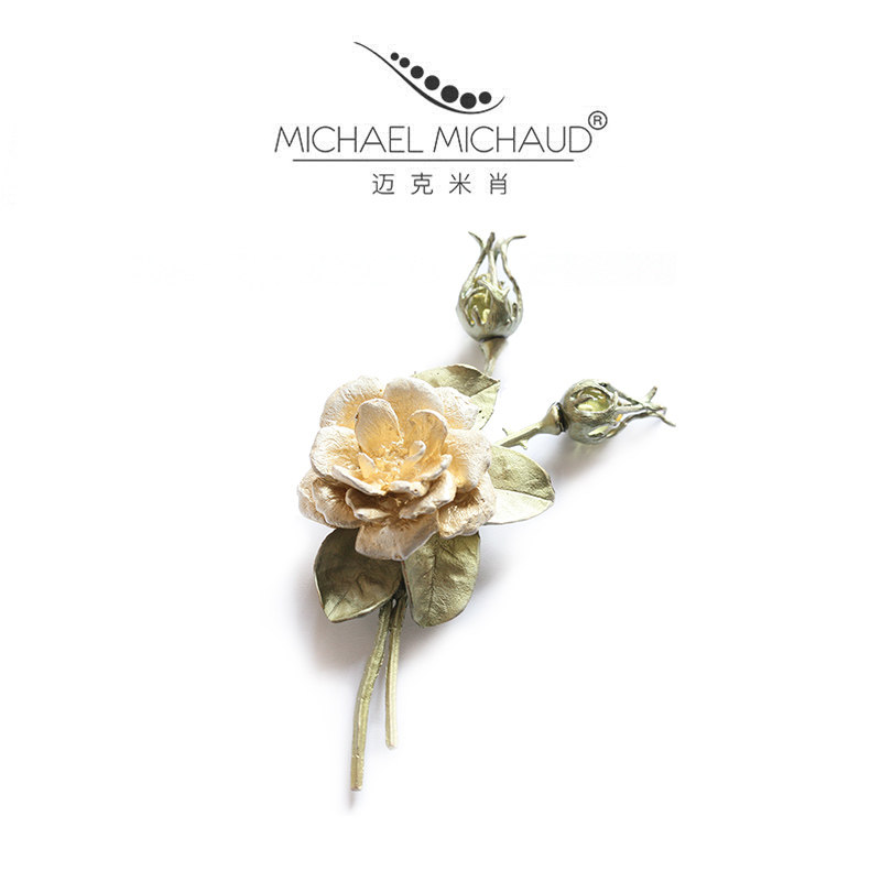 MichaelMichaud黄玫瑰胸针女高级胸花小众设计轻奢别针送长辈上司