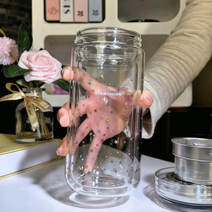 星星玻璃杯高硼硅双层茶杯大容量便携女生办公室隔热泡茶杯子水杯