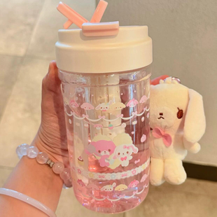 水杯女生高颜值可爱吸管杯卡通外出便携杯子大容量家用塑料泡茶杯