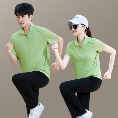 新品2025夏季情侣冰丝速干POLO衫休闲运动服套装男女同款健步跑步