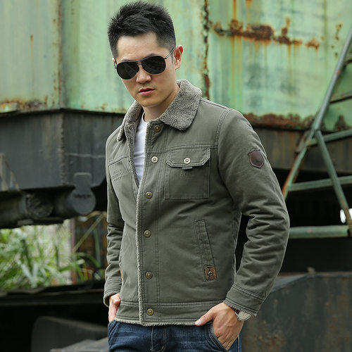 秋冬新款夹克 男式休闲时尚欧美军旅风翻领加绒夹克棉衣外套3166