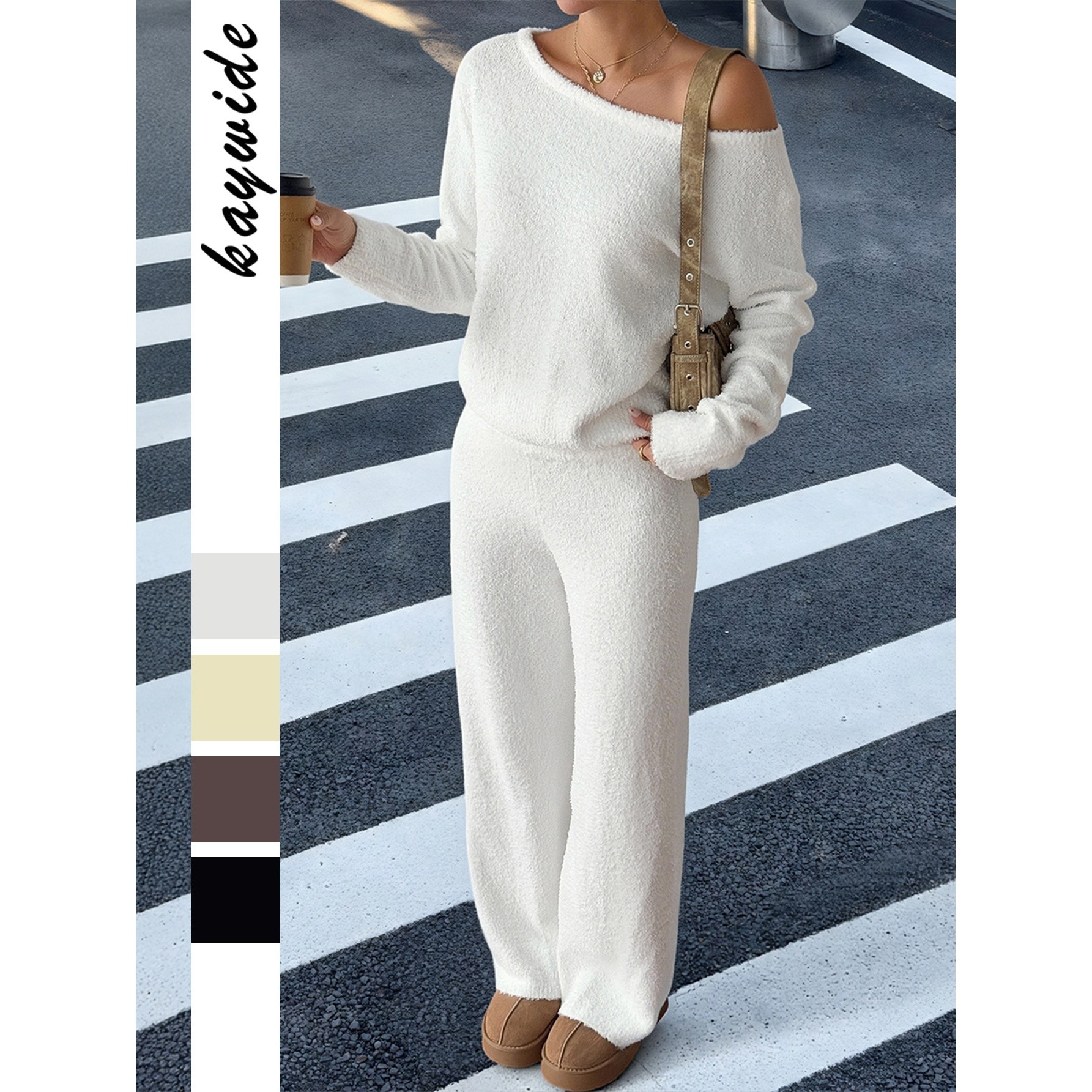 跨境 欧美Y2K运动毛织长袖长裤套装女装2025秋冬亚马逊外贸独立站