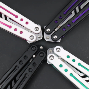 小刀yy 钢鹦鹉螺 夜光配重三明治 轴套螺丝款 安全未开刃蝴蝶刀