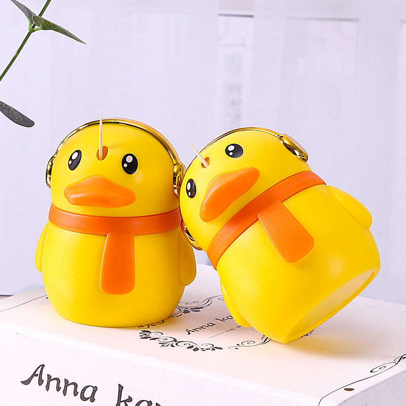 创意卡通牙签盒客厅家用自动弹出牙签罐牙签瓶黄鸭按压式牙签筒,餐饮具,牙签筒,淘宝优惠券,粉丝福利购,淘宝优惠卷