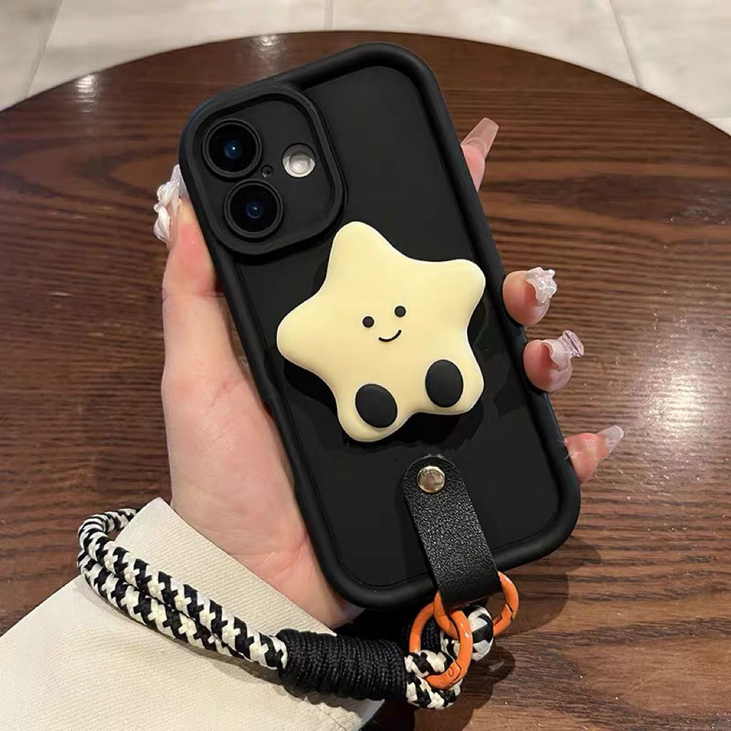 【带挂绳】适用苹果16手机壳iPhone16promax精孔相框黑色白星星支架15pro女14p新款13保护套12pm全包11
