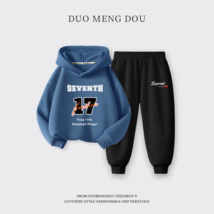 哆萌豆男童连帽卫衣套装2024春秋季大童休闲卫裤儿童运动裤LZ+NCR