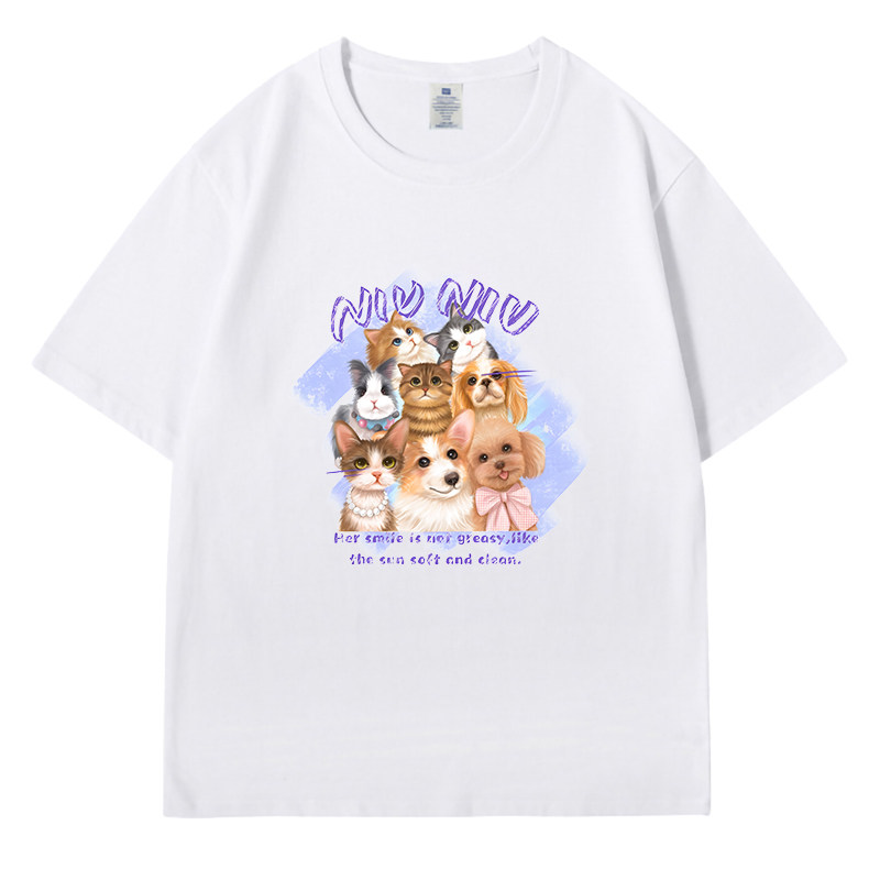 纯棉短袖t恤男士夏季新款潮牌猫咪印花衣服重磅大码情侣运动上衣