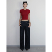 原色丹宁深色直筒阔腿复古牛仔裤 VanessaLab 春夏中腰显腿长经典