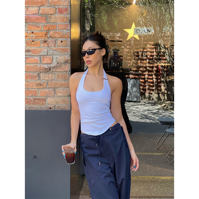 弹力背心挂脖t恤欧美风