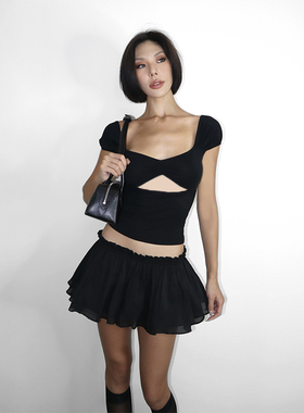 【5折】黑色性感蓬蓬裙女夏季美式低腰短裙A字半身裙女防走光