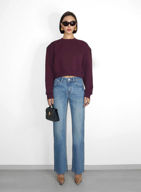 VanessaLab 自留显瘦显腿直美式复古蓝色直筒牛仔裤女休闲裤长裤