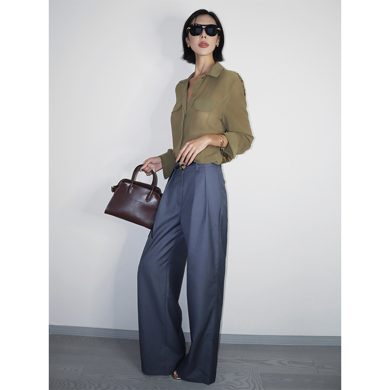 VanessaLab高腰垂感阔腿裤长裤