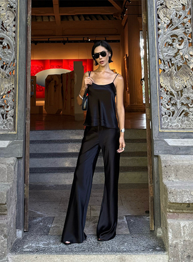 【5折】夏季设计感条纹抽绳宽松西装休闲裤女薄款垂感阔腿裤裤