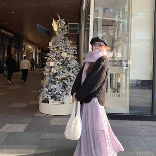 【雨雾紫藤】压褶半身裙秋冬宽松大裙摆a字长裙