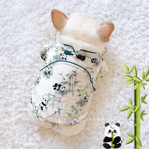 法斗衣服春季薄款裙子新中式熊猫盘扣胖狗服装夏天巴哥宠物中国风