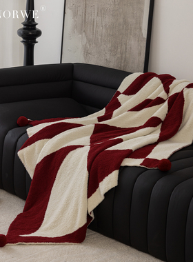 圣诞毛毯红色几何半边绒毯加厚毯子沙发毯喜庆新年装饰毯床尾盖毯