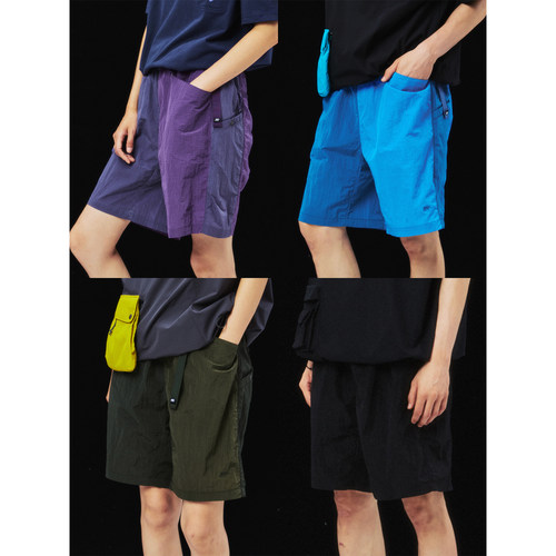 高山热金属格子收纳变包拼色短裤