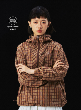 MOUNTAINFEVER SS25速干格纹面料BAJA领套头衫半拉链多袋连帽风衣