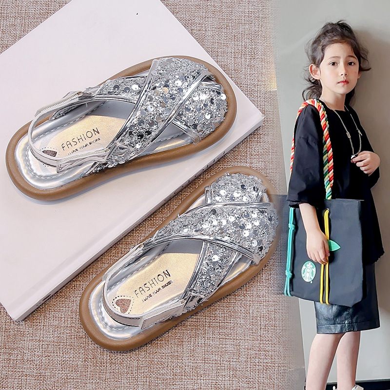 女童凉鞋2024夏季新款儿童鞋子小女孩公主鞋软底防滑沙滩鞋亮片潮