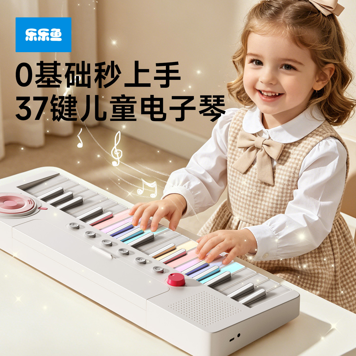 乐乐鱼彩虹电子钢琴初学入门可弹奏多功能玩具男女孩儿童生日礼物