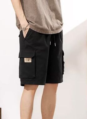 男装五分裤黑色新款休闲中裤多夏季男款男短裤潮牌宽松口袋工装裤