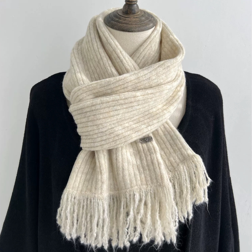 【正品】Coor Koor韩版柔软含羊绒针织卡其色围巾女冬季流苏