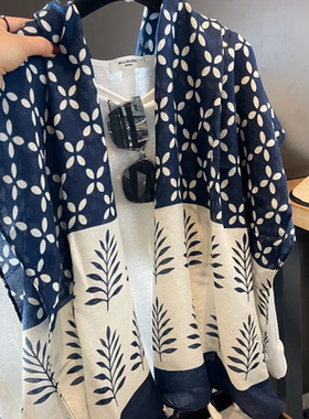 【正品】Coor Koor夏季防晒纱巾云南旅游丝巾女蓝色系棉麻手感围