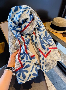 【正品】Coor Koor蓝色冰花~围巾女外搭棉麻丝巾旅游防晒遮阳长披