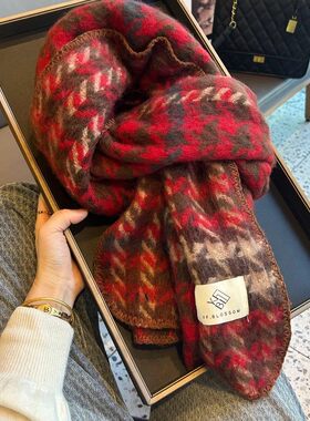 【正品】Coor Koor围巾女秋冬季百搭新年红色包边保暖羊绒混纺披