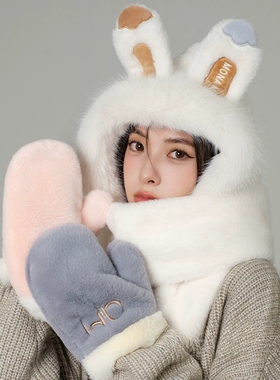 CoorKeva帽子围巾一体冬防寒女