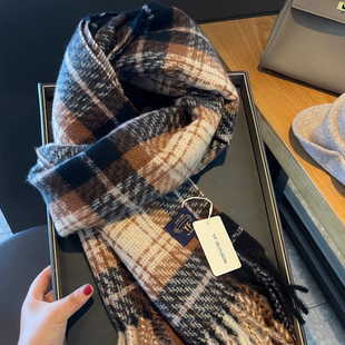 【正品】Coor Koor2025新款羊绒暖咖黑格子围巾女冬季韩系氛围感