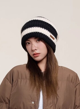 CoorKeva条纹毛线帽显脸小宽松
