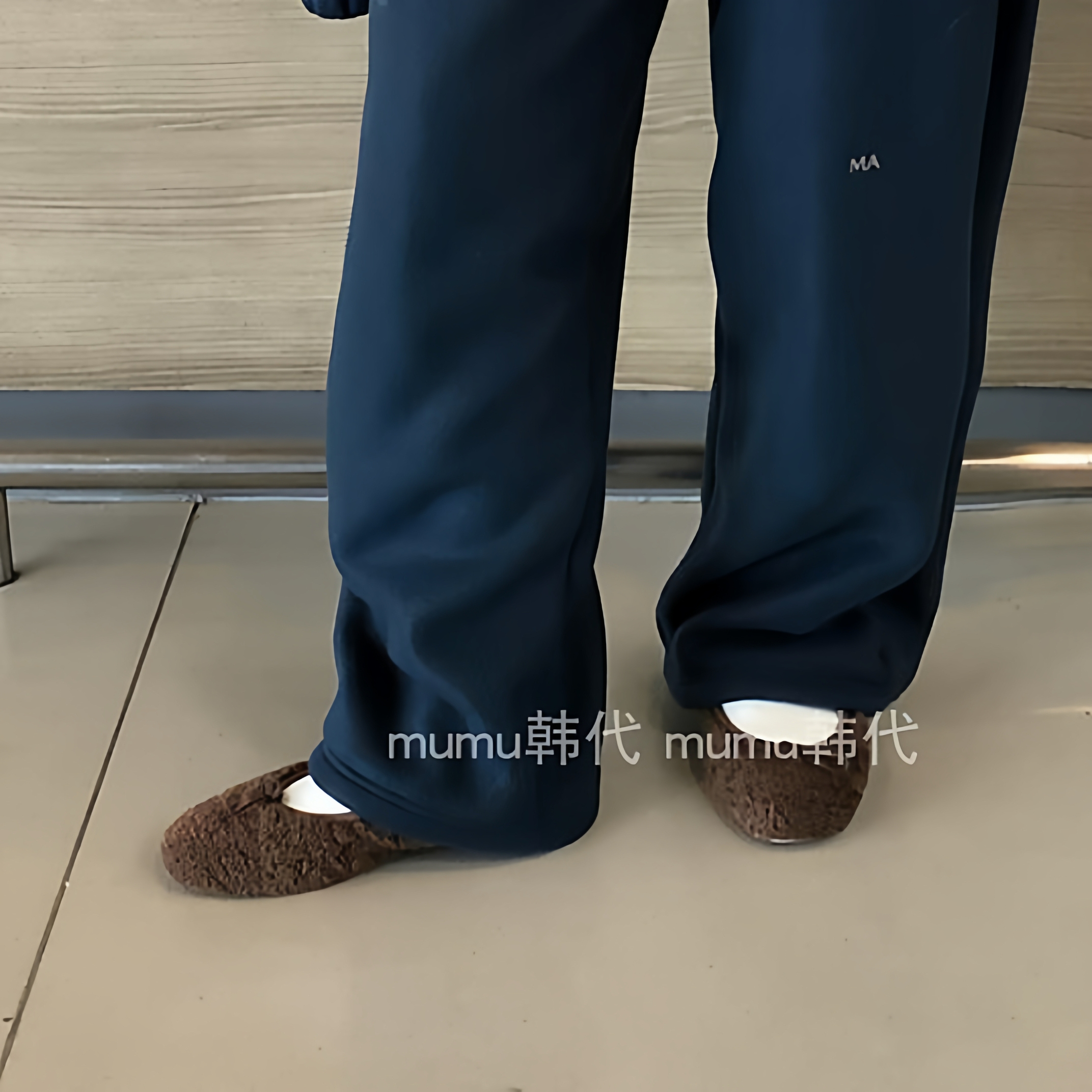 mumu韩版极简深蓝平底芭蕾鞋女