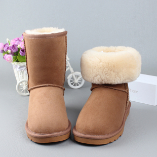 雪地靴女皮毛一体中筒冬季 雪地棉 加厚保暖防滑纯羊毛平底圆头女款