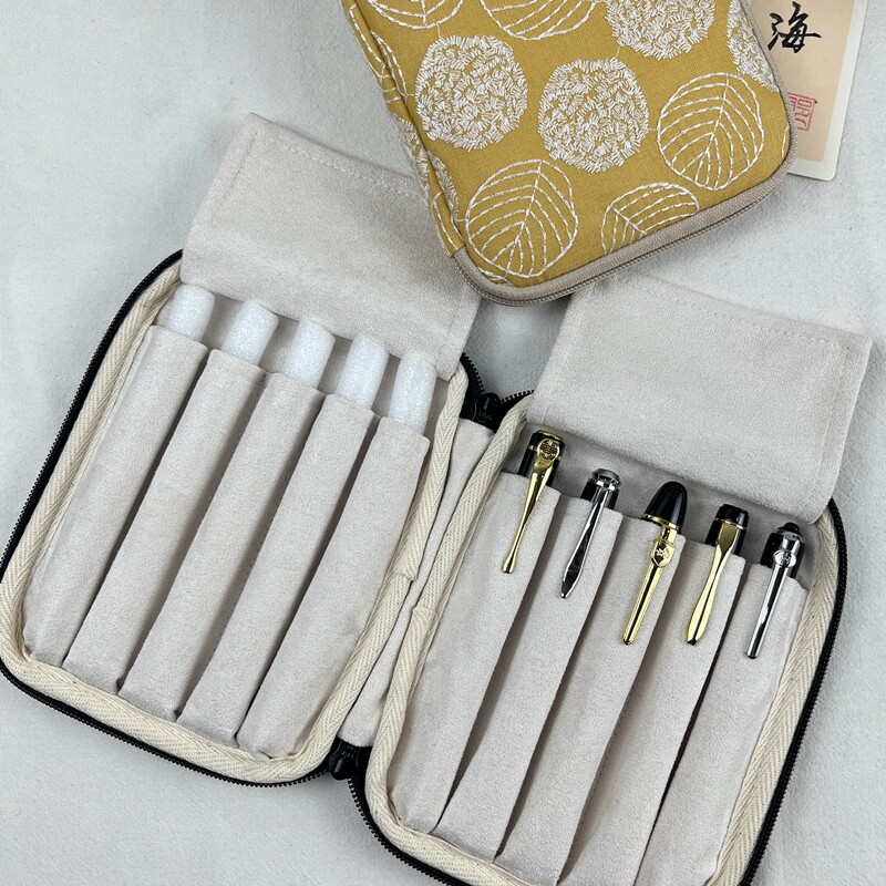 布邑刺绣布艺笔包钢笔收纳包十支装钢笔包大容量拉链便携笔袋收纳