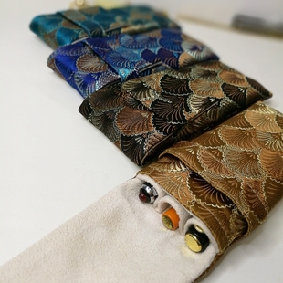 布邑国风织锦缎笔袋三支装五支装钢笔收纳包翻盖便携笔袋鱼鳞提花