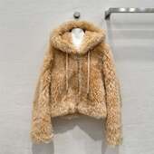 芭莎皮毛一体外套女短款 2024冬新海宁真皮大衣连帽天使之翼皮草@