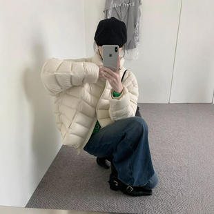 新款2026秋冬云感泡芙排骨白鸭绒羽绒服女短款立领韩版百搭外套潮