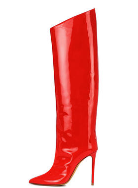 欧美女士红色绿色漆皮高跟及膝靴外贸大码女鞋冬厂家直供电商