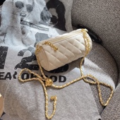 气质圆筒包圆柱形新款 小金球菱格链条单肩百搭小众斜跨枕头包网红